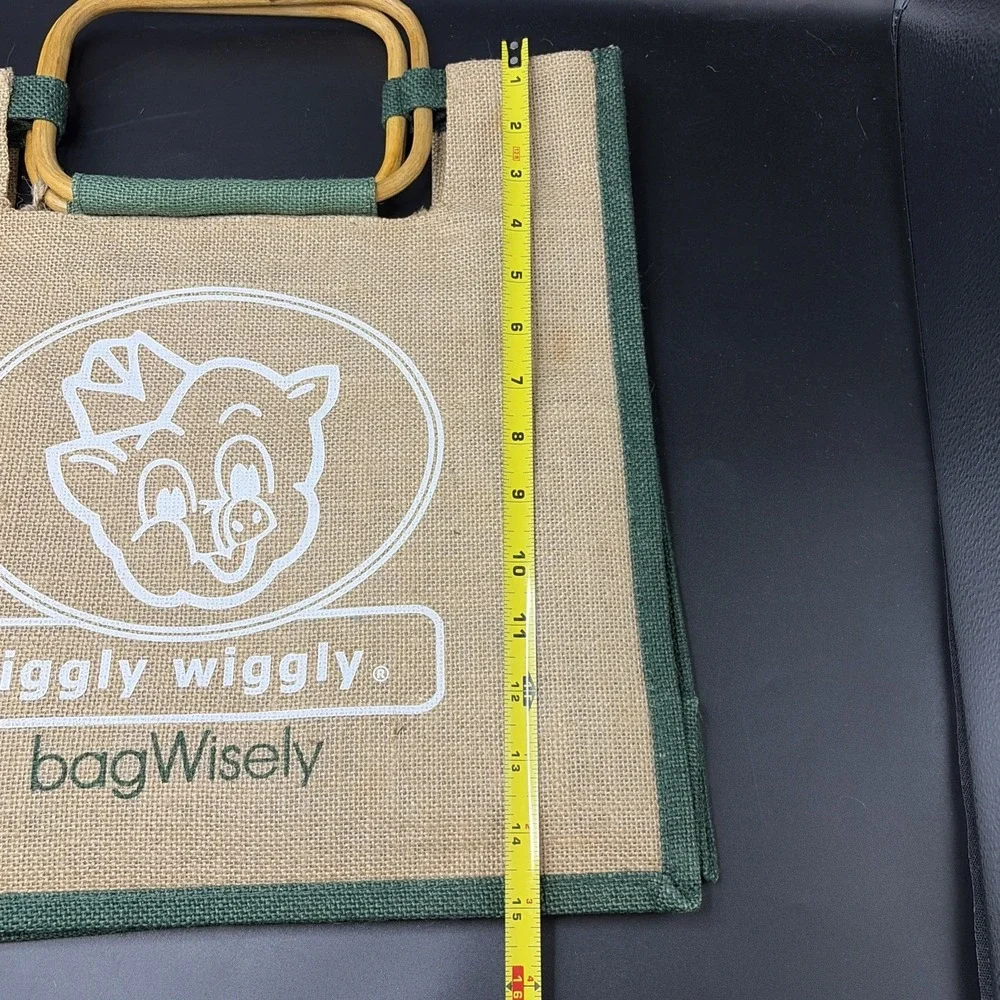 Piggly Wiggly PIG Head Burlap Nylon Handles Reuseable Packable Bag Grocery Store